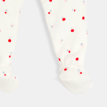 بذلة نوم مخملية برسمة التفاح، باللون الأبيض للفتيات الصغيرات